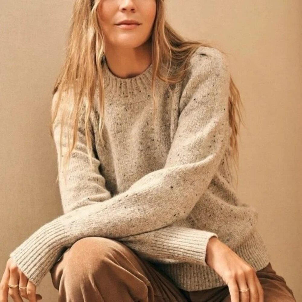 Faherty Boone Sweater Merino Wool Cream Preppy Neutral Cottage Prairie Sz Large